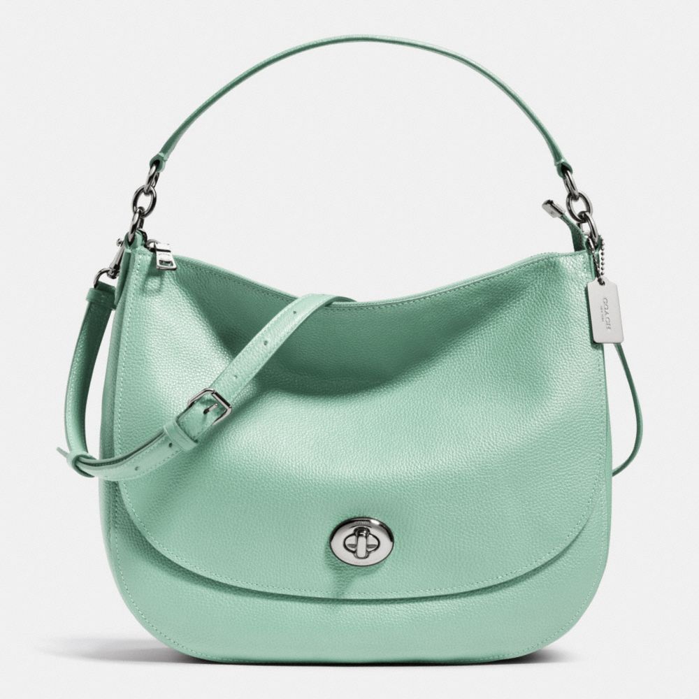 COACH f36762 TURNLOCK HOBO IN PEBBLE LEATHER SILVER/SEAGLASS