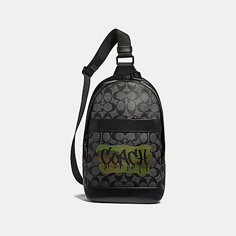 COACH CHARLES PACK IN SIGNATURE CANVAS WITH GRAFFITI - CHARCOAL/BLACK/MATTE BLACK - F36813
