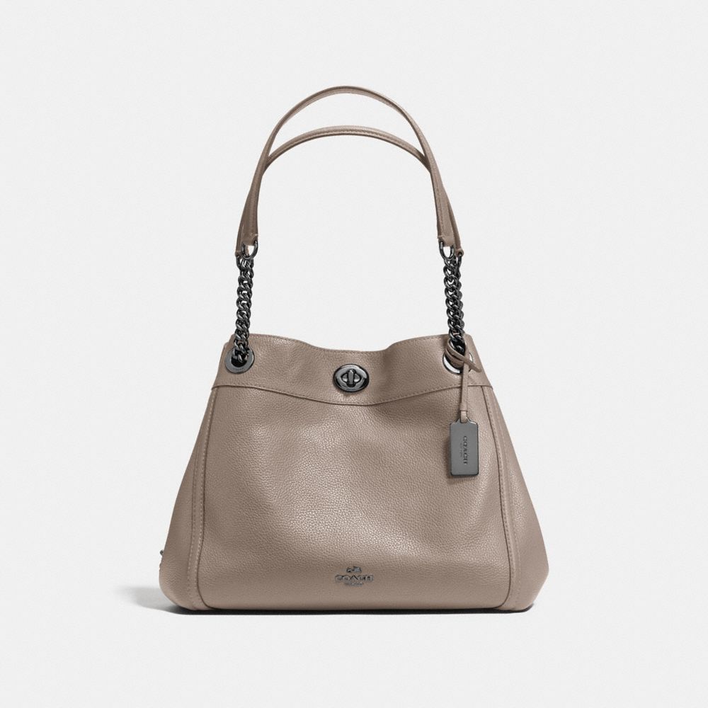 COACH TURNLOCK EDIE SHOULDER BAG IN POLISHED PEBBLE LEATHER - DARK GUNMETAL/FOG - F36855