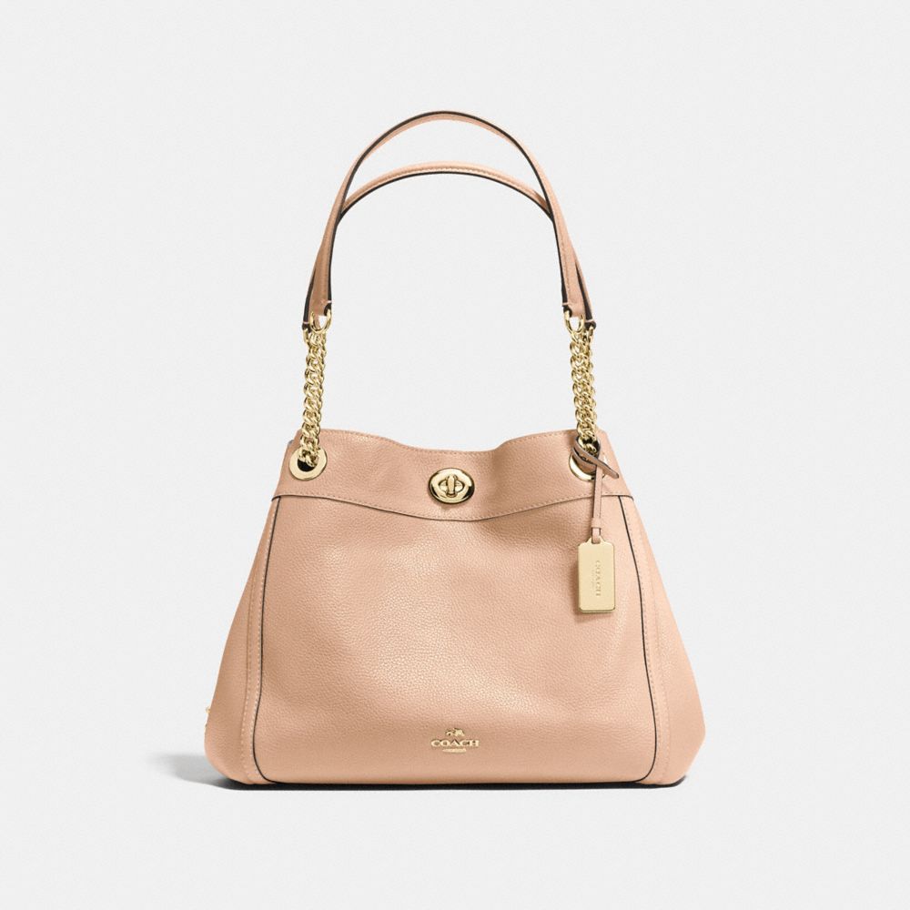 COACH f36855 TURNLOCK EDIE SHOULDER BAG IN PEBBLE LEATHER LIGHT GOLD/BEECHWOOD