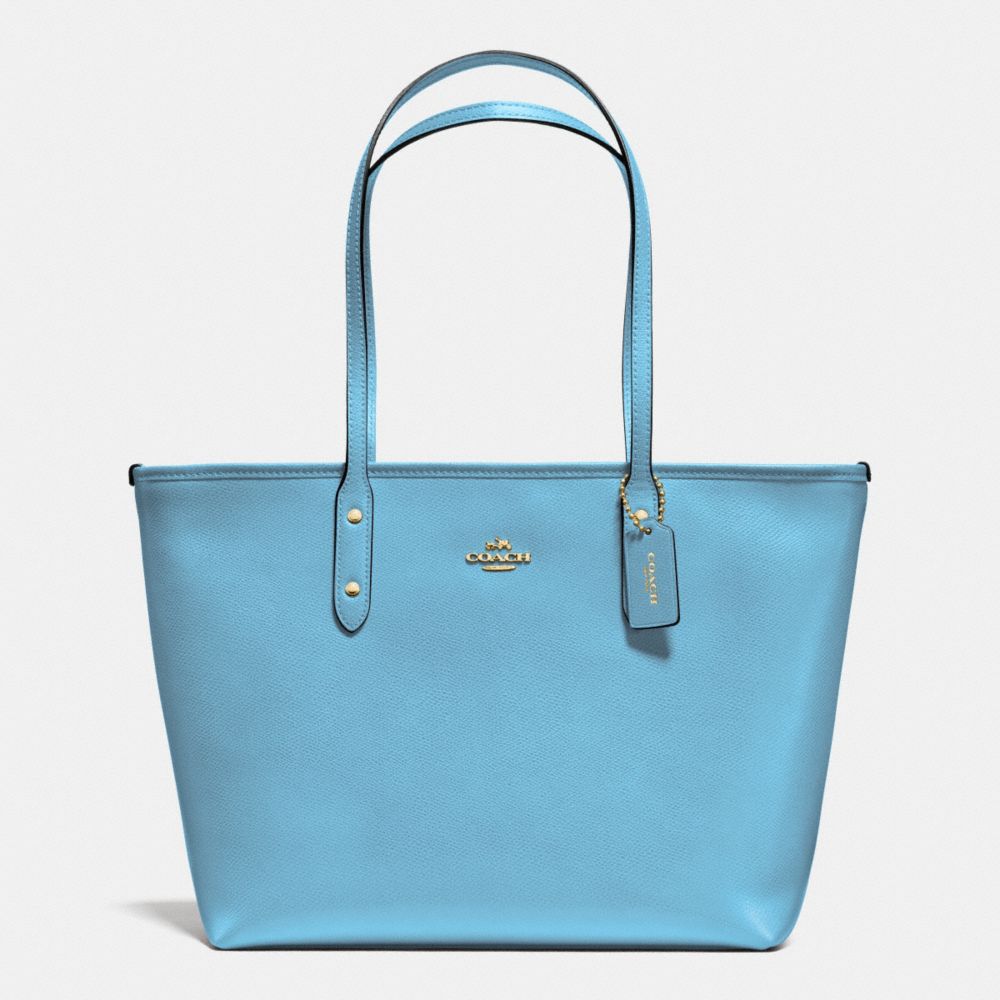 COACH F36875 CITY ZIP TOTE IN CROSSGRAIN LEATHER IMITATION-GOLD/BLUEJAY