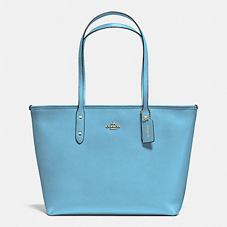 COACH f36875 CITY ZIP TOTE IN CROSSGRAIN LEATHER IMITATION GOLD/BLUEJAY