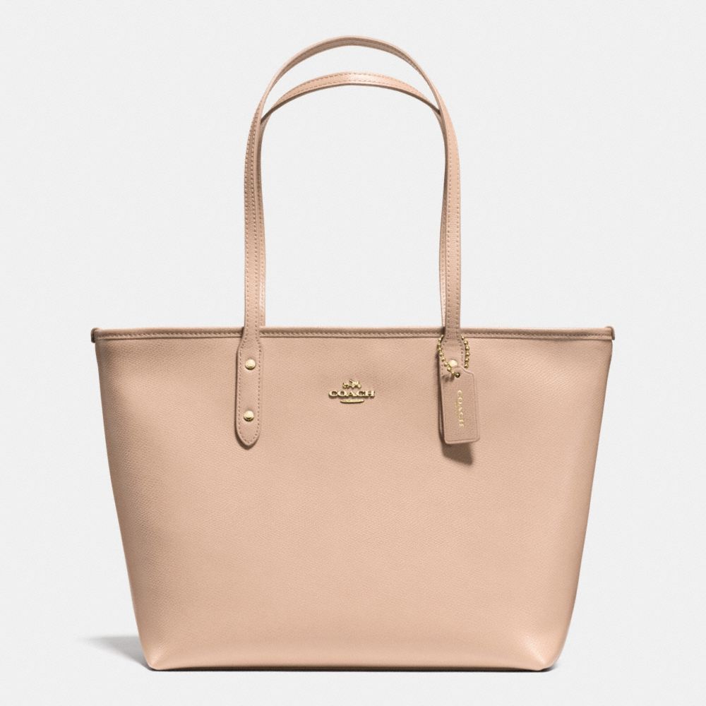 COACH F36875 City Zip Tote In Crossgrain Leather IMITATION GOLD/BEECHWOOD