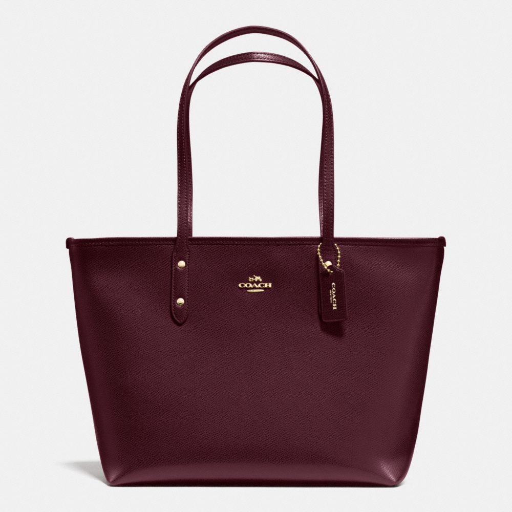 COACH F36875 City Zip Tote In Crossgrain Leather IMITATION GOLD/OXBLOOD