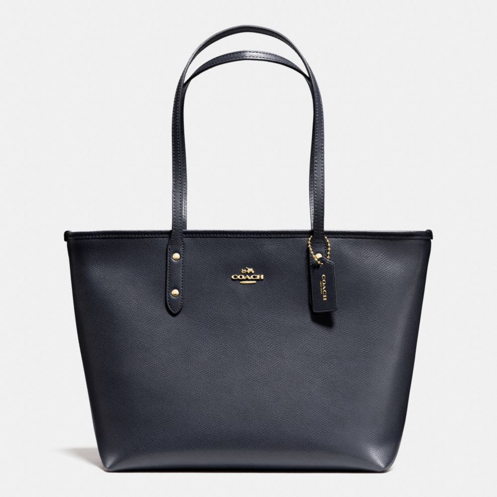 COACH F36875 CITY ZIP TOTE IN CROSSGRAIN LEATHER LIGHT-GOLD/MIDNIGHT