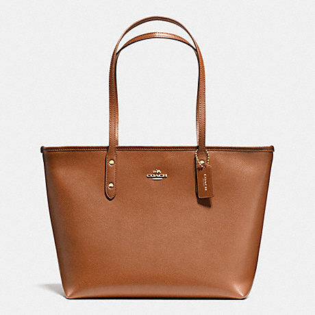 COACH f36875 CITY ZIP TOTE IN CROSSGRAIN LEATHER IMITATION GOLD/SADDLE