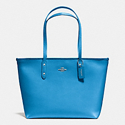 CITY ZIP TOTE IN CROSSGRAIN LEATHER - f36875 - SILVER/AZURE