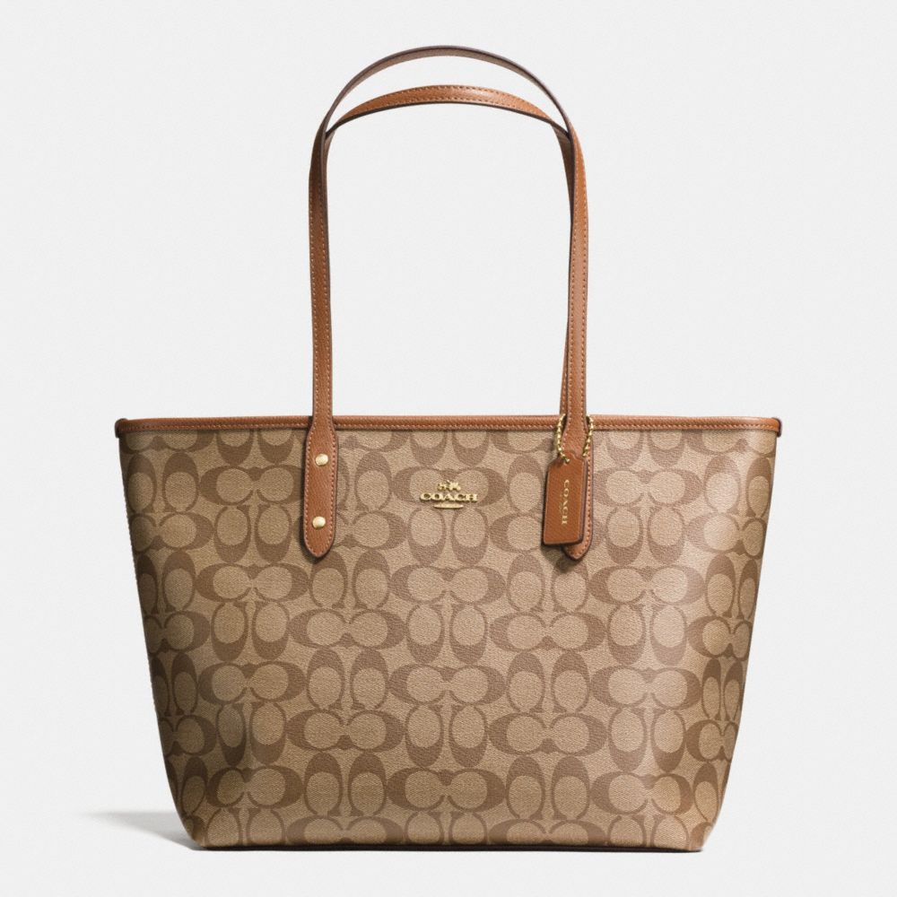 CITY ZIP TOTE IN SIGNATURE - f36876 - LIGHT GOLD/KHAKI/SADDLE