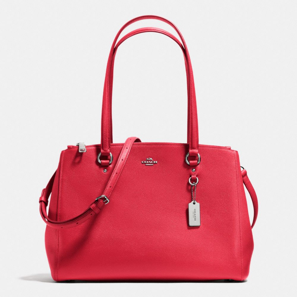 COACH F36878 STANTON CARRYALL IN CROSSGRAIN LEATHER SILVER/TRUE-RED