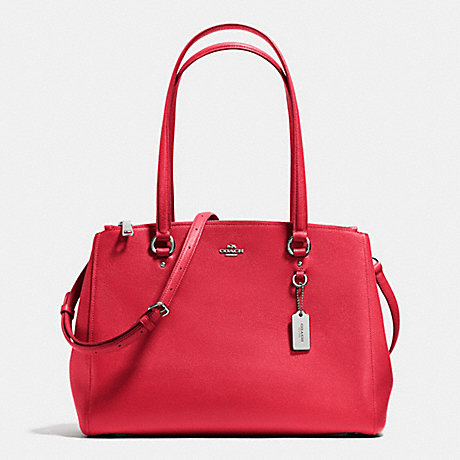 COACH F36878 STANTON CARRYALL IN CROSSGRAIN LEATHER SILVER/TRUE-RED