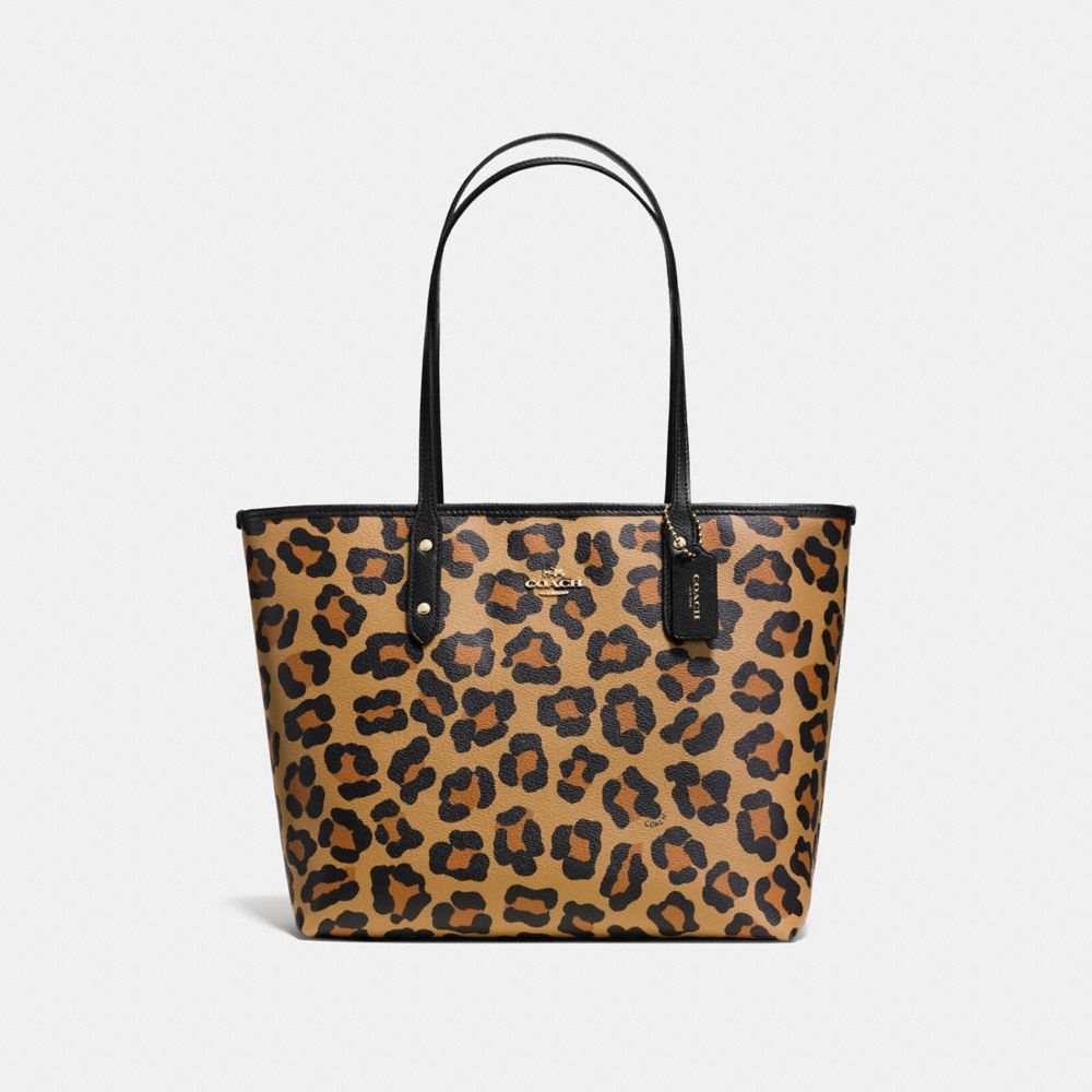 COACH F36883 City Zip Tote In Ocelot Print Coated Canvas IMITATION GOLD/NEUTRAL