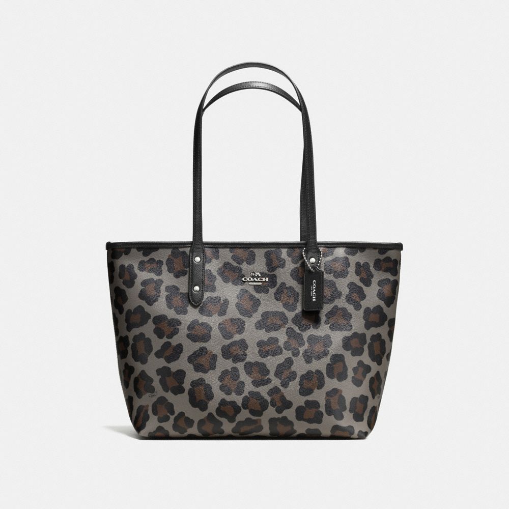 City Zip Tote In Ocelot Print Coated Canvas Coach F36883 SILVER/GREY ...