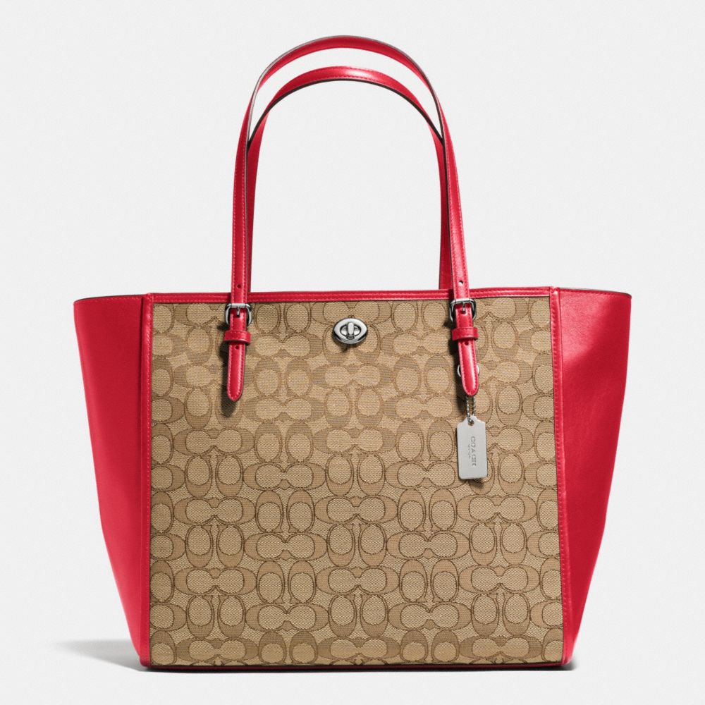 COACH F36932 TURNLOCK TOTE IN SIGNATURE SILVER/KHAKI/TRUE-RED