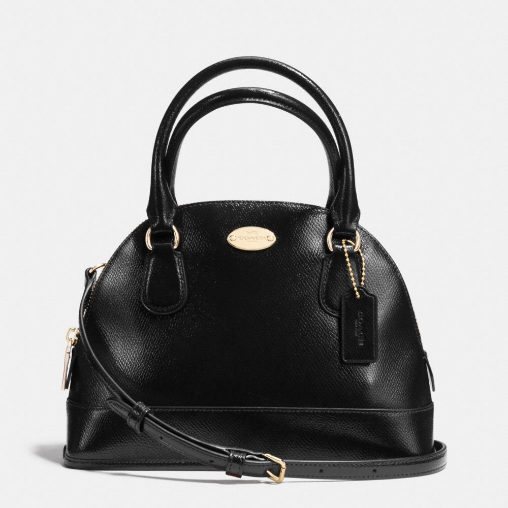 COACH MINI CORA DOMED SATCHEL IN PATENT CROSSGRAIN LEATHER - IMITATION GOLD/BLACK - F36949