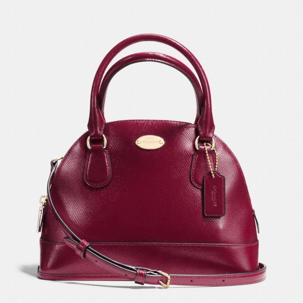 COACH F36949 Mini Cora Domed Satchel In Patent Crossgrain Leather IMITATION GOLD/SHERRY