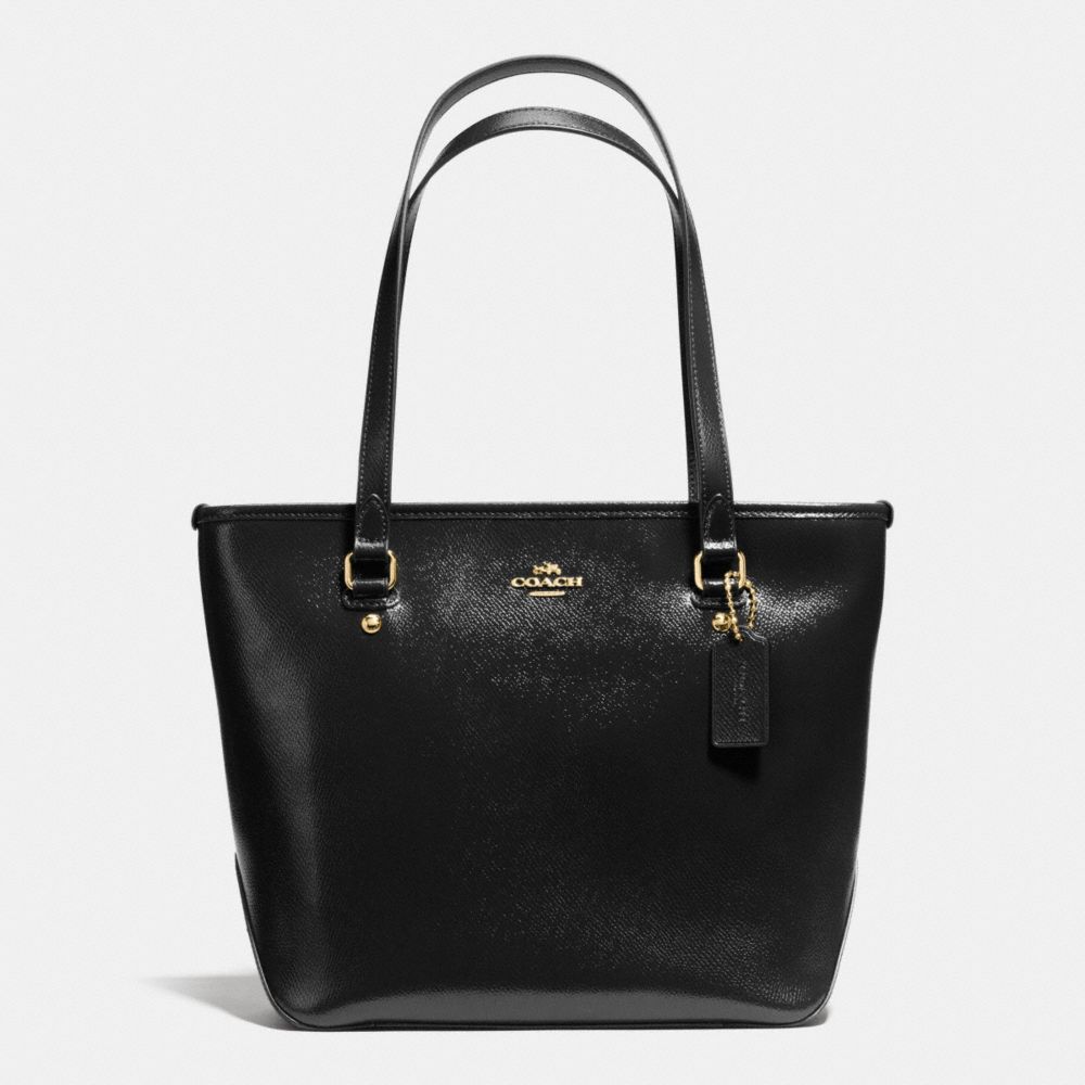 COACH F36962 ZIP TOP TOTE IN PATENT CROSSGRAIN LEATHER IMITATION-GOLD/BLACK