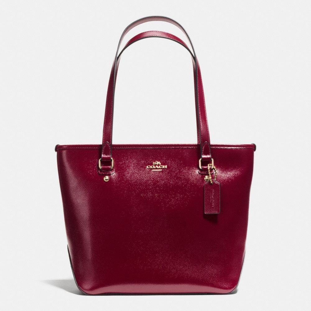ZIP TOP TOTE IN PATENT CROSSGRAIN LEATHER - f36962 - IMITATION GOLD/SHERRY