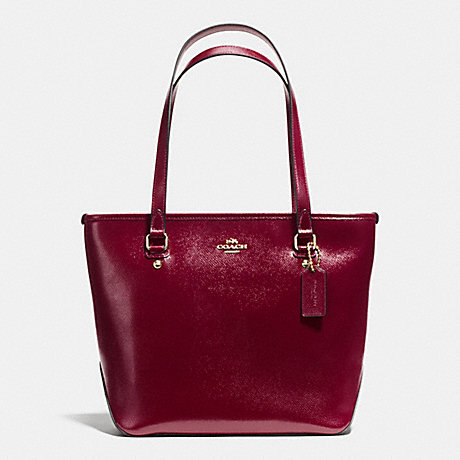 COACH F36962 ZIP TOP TOTE IN PATENT CROSSGRAIN LEATHER IMITATION-GOLD/SHERRY