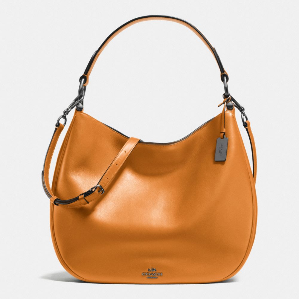 COACH NOMAD HOBO IN GLOVETANNED LEATHER - BLACK ANTIQUE NICKEL/BUTTERSCOTCH - COACH F36997