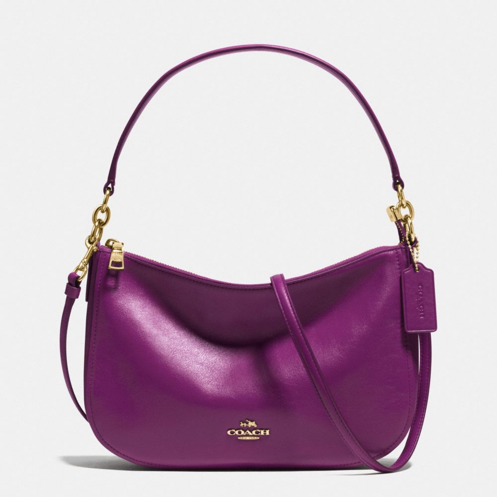 CHELSEA CROSSBODY IN SMOOTH CALF LEATHER - f37018 - LIGHT GOLD/PLUM