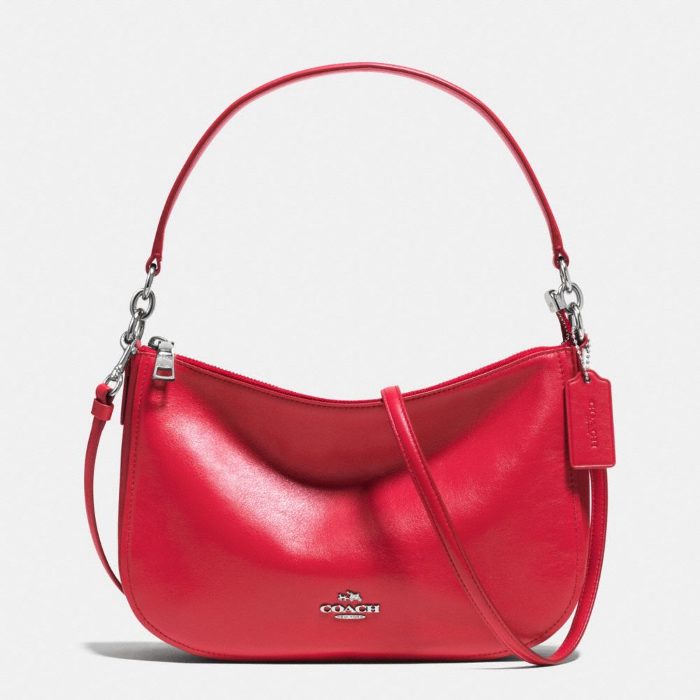 CHELSEA CROSSBODY IN SMOOTH CALF LEATHER - f37018 - SILVER/TRUE RED