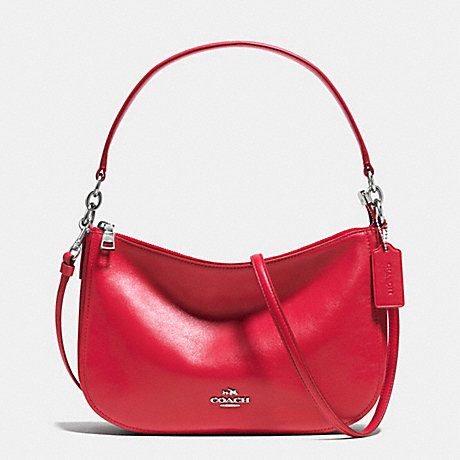 COACH F37018 CHELSEA CROSSBODY IN SMOOTH CALF LEATHER SILVER/TRUE-RED