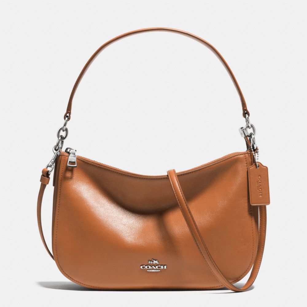 CHELSEA CROSSBODY IN SMOOTH CALF LEATHER - f37018 - SILVER/SADDLE