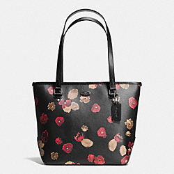 COACH ZIP TOP TOTE IN BLACK FLORAL COATED CANVAS - ANTIQUE NICKEL/BLACK - F37055