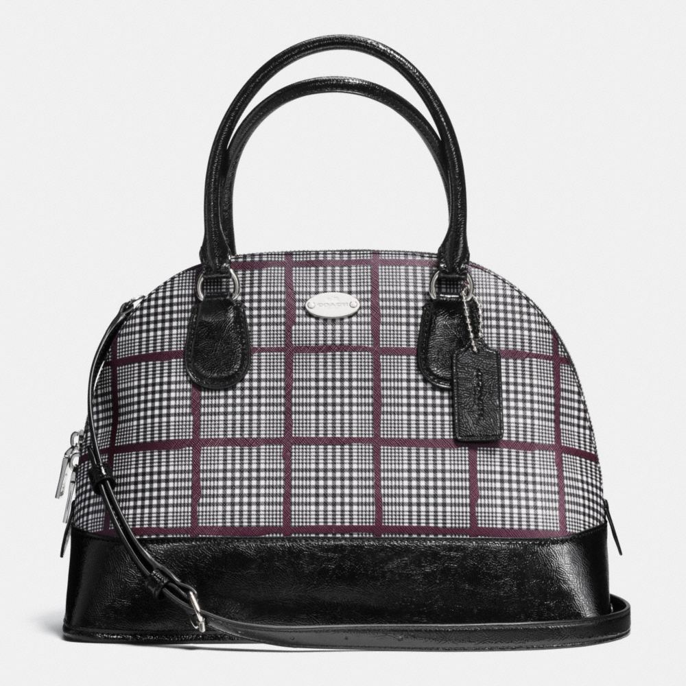 CORA DOMED SATCHEL IN GLEN PLAID COATED CANVAS - f37056 - SILVER/BLACK