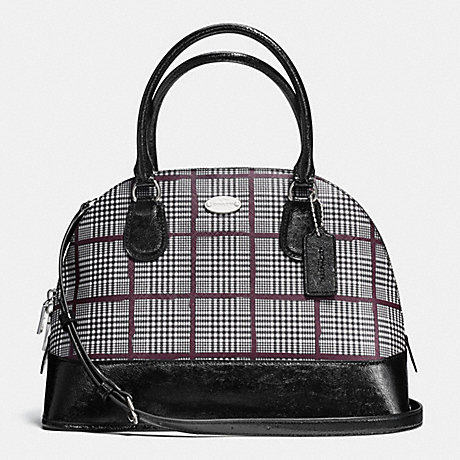 COACH F37056 CORA DOMED SATCHEL IN GLEN PLAID COATED CANVAS SILVER/BLACK