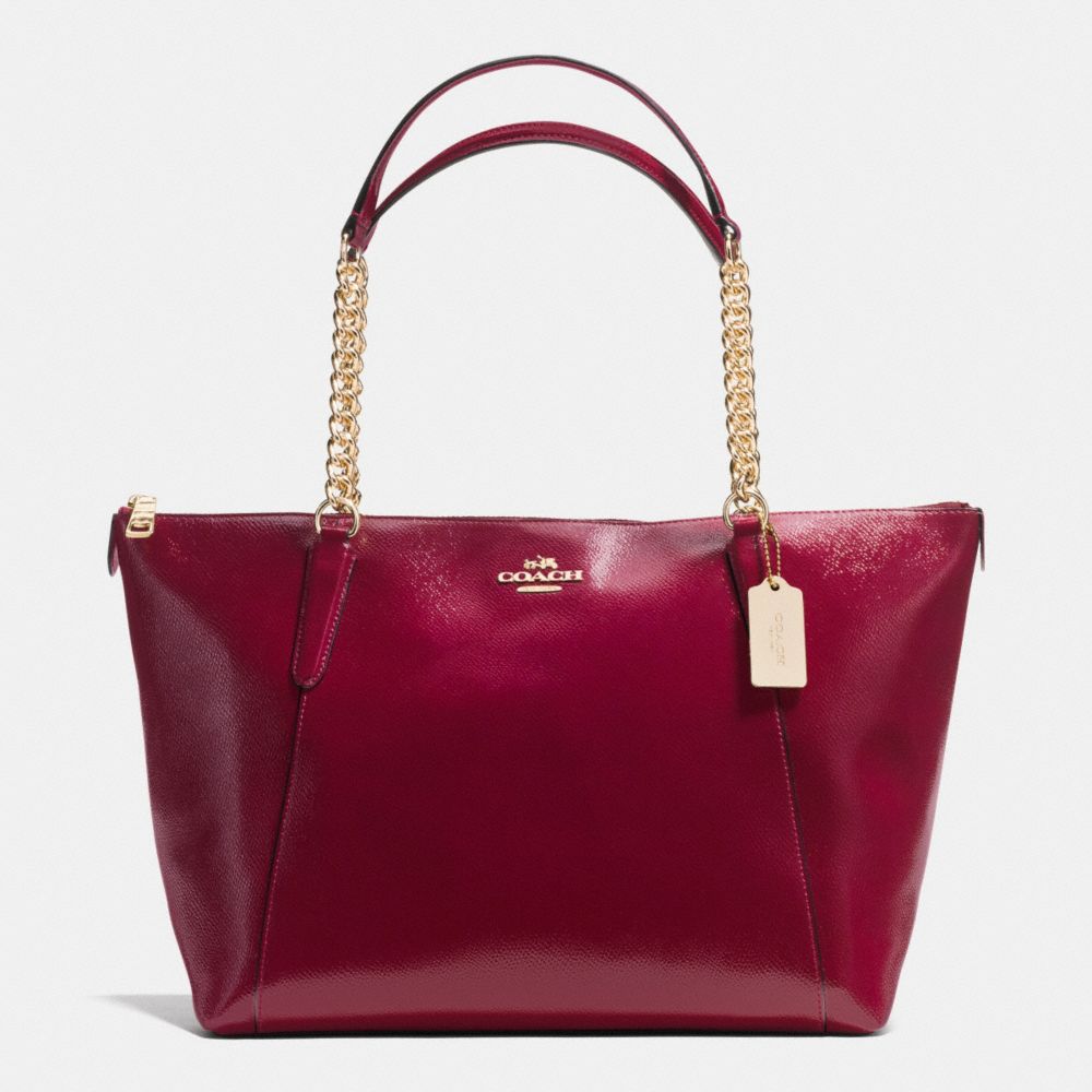 COACH F37078 Ava Chain Tote In Patent Crossgrain Leather IMITATION GOLD/SHERRY