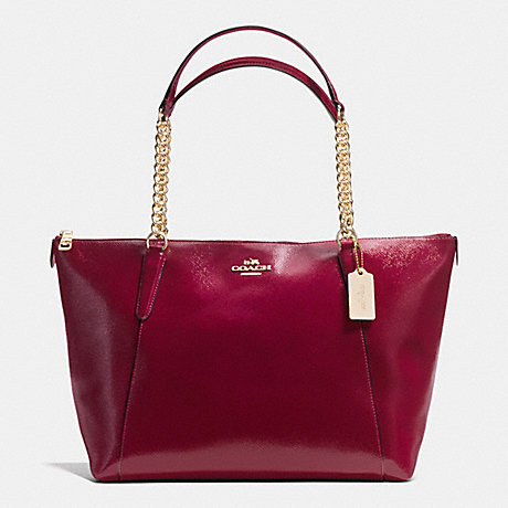 COACH f37078 AVA CHAIN TOTE IN PATENT CROSSGRAIN LEATHER IMITATION GOLD/SHERRY