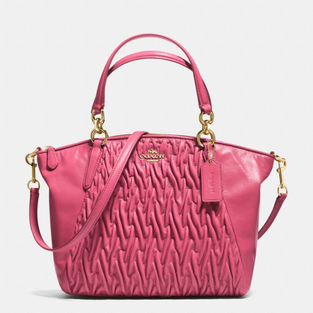 SMALL KELSEY SATCHEL IN GATHERED TWIST LEATHER - f37081 - IMITATION GOLD/DAHLIA