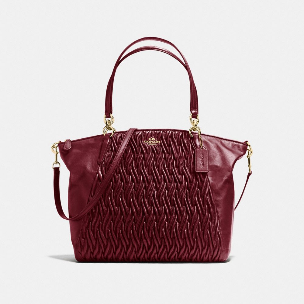 KELSEY SATCHEL IN TWISTED GATHERED LEATHER - SILVER/BURGUNDY - COACH F37082