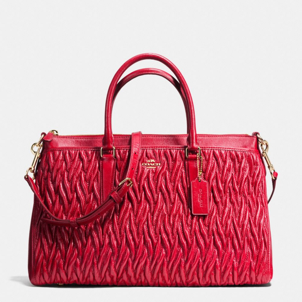 MORGAN SATCHEL IN PATCHWORK LEATHER - f37083 - IMITATION GOLD/CLASSIC RED