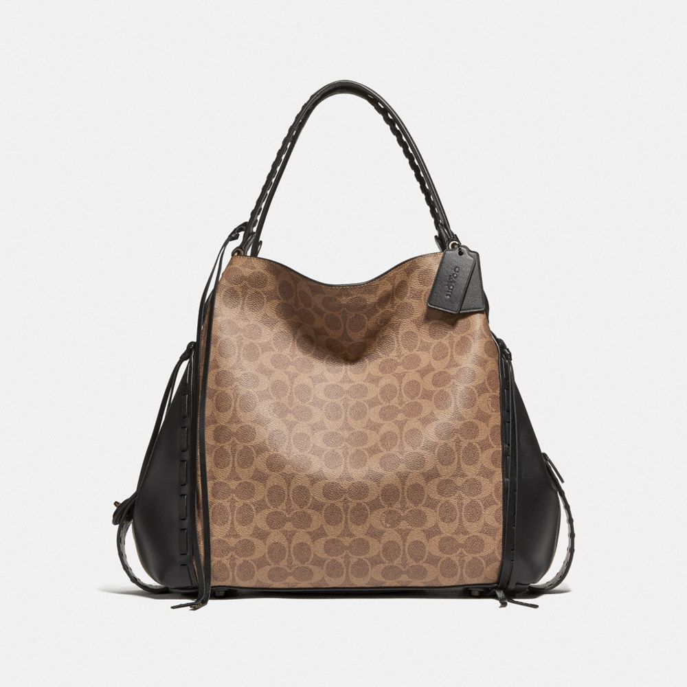 EDIE SHOULDER BAG 42 IN SIGNATURE CANVAS WITH WHIPSTITCH - BP/TAN BLACK - COACH F37123