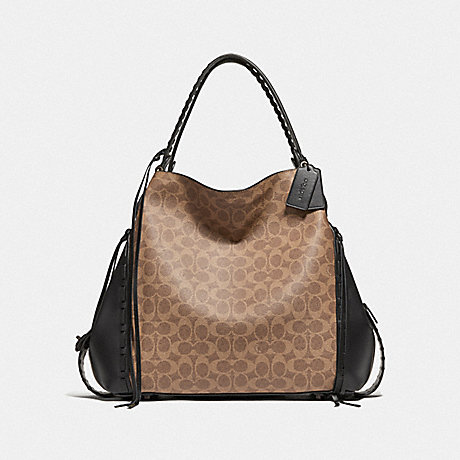 COACH EDIE SHOULDER BAG 42 IN SIGNATURE CANVAS WITH WHIPSTITCH - BP/TAN BLACK - F37123