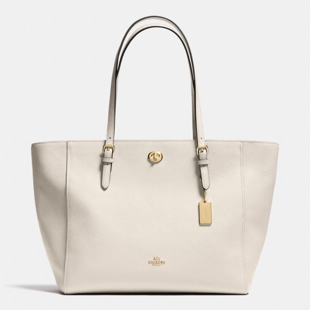 TURNLOCK TOTE IN CROSSGRAIN LEATHER - f37142 - LIGHT GOLD/CHALK