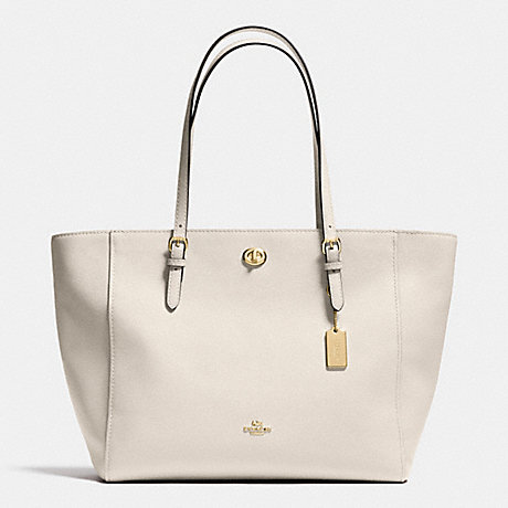 COACH TURNLOCK TOTE IN CROSSGRAIN LEATHER - LIGHT GOLD/CHALK - f37142