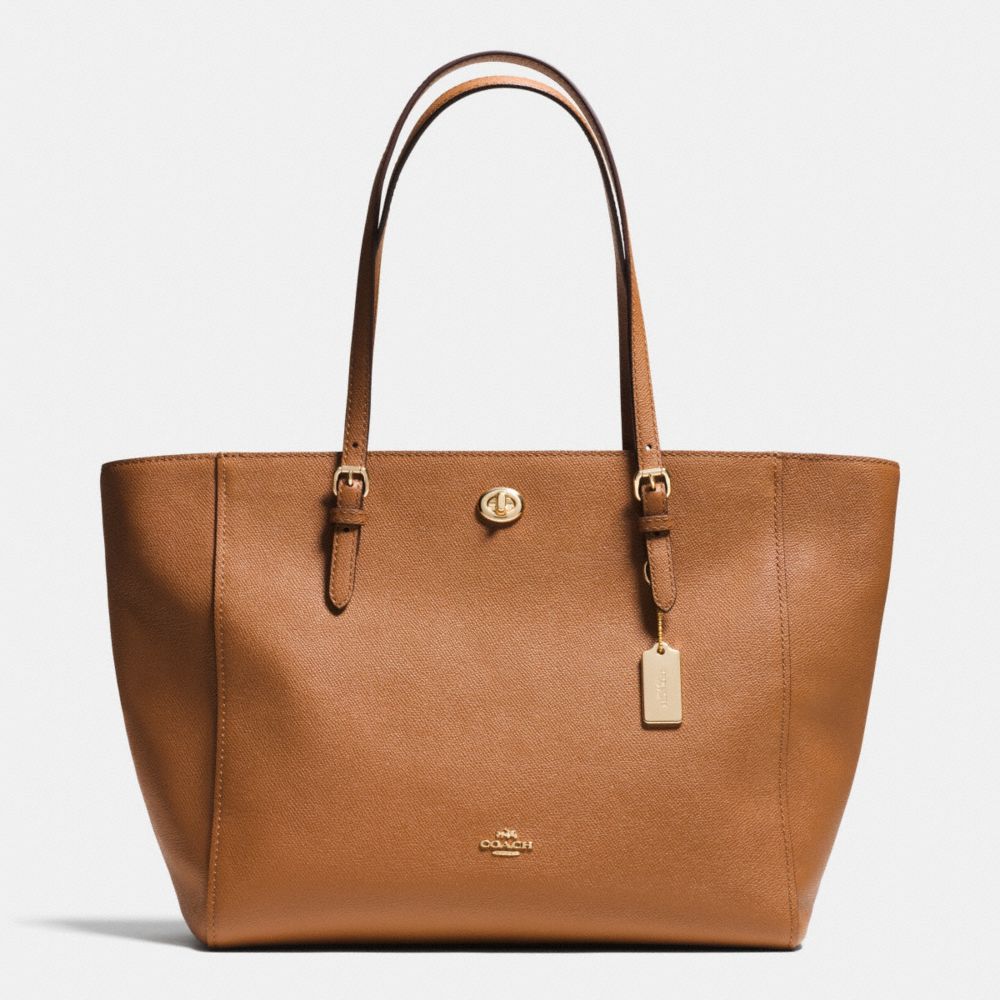 COACH F37142 TURNLOCK TOTE IN CROSSGRAIN LEATHER LIGHT-GOLD/SADDLE