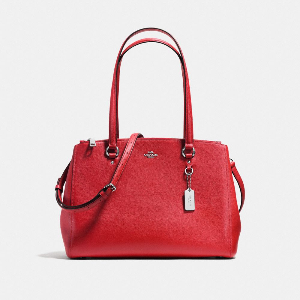 COACH f37148 STANTON CARRYALL IN CROSSGRAIN LEATHER SILVER/TRUE RED