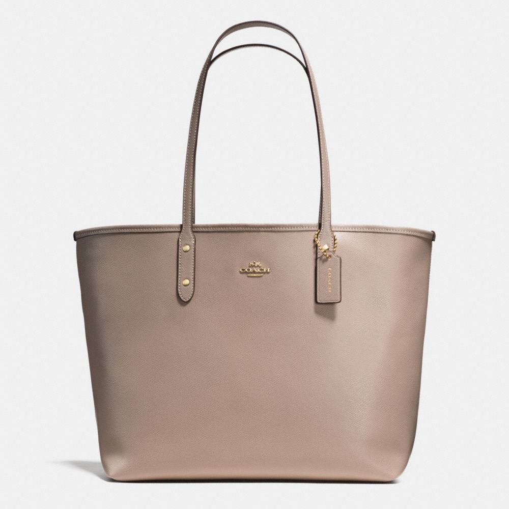 CITY TOTE IN CROSSGRAIN LEATHER WITH COATED CANVAS BOTTOM - LIGHT GOLD/STONE - COACH F37151