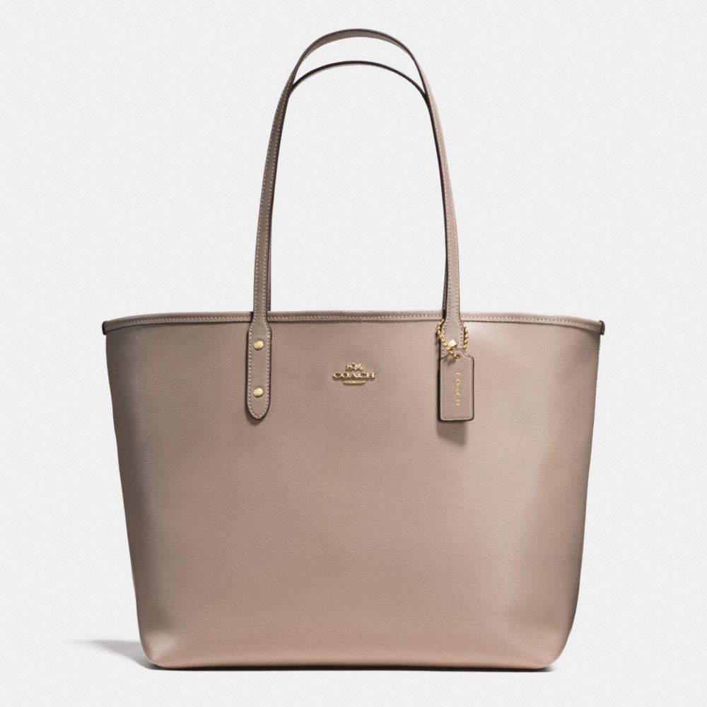 COACH CITY TOTE IN CROSSGRAIN LEATHER WITH COATED CANVAS BOTTOM - LIGHT GOLD/STONE - F37151