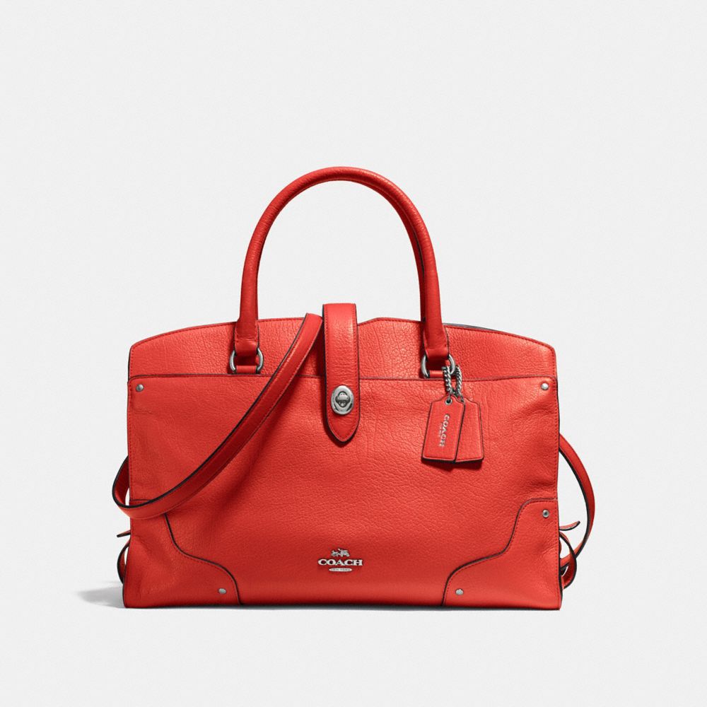 COACH f37167 MERCER SATCHEL IN GRAIN LEATHER SILVER/CARMINE