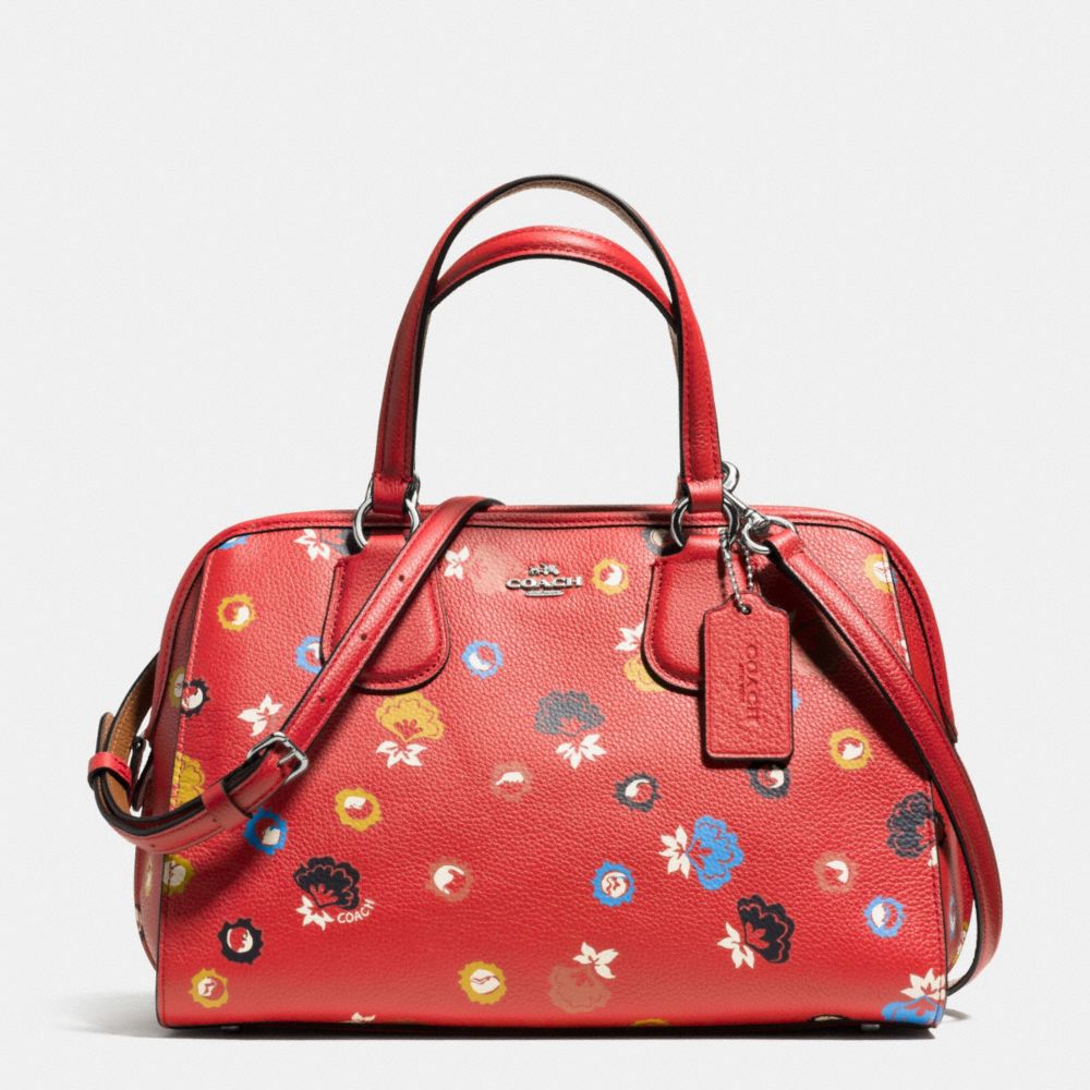 COACH f37176 NOLITA SATCHEL IN FLORAL PRINT PEBBLE LEATHER SILVER/CARMINE/WILD PRAIRIE