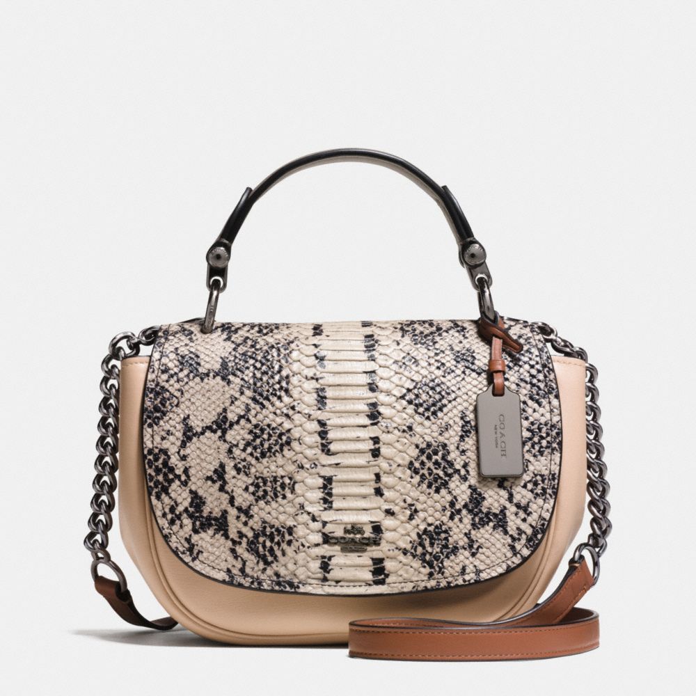 COACH NOMAD TOP HANDLE CROSSBODY IN COLORBLOCK EXOTIC EMBOSSED GLOVETANNED LEATHER - DARK GUNMETAL/BEECHWOOD - COACH F37181