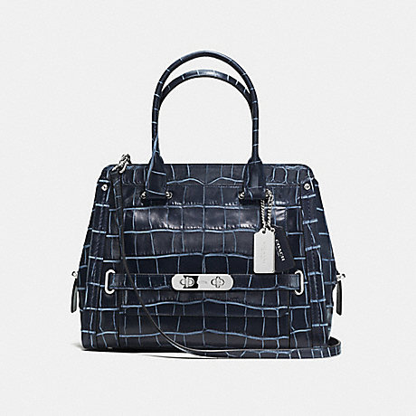 COACH f37183 COACH SWAGGER FRAME SATCHEL IN DENIM CROC-EMBOSSED LEATHER SILVER/DENIM