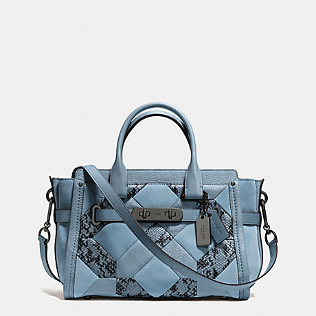 COACH COACH SWAGGER 27 IN PATCHWORK EXOTIC EMBOSSED LEATHER - DARK GUNMETAL/CORNFLOWER - f37188