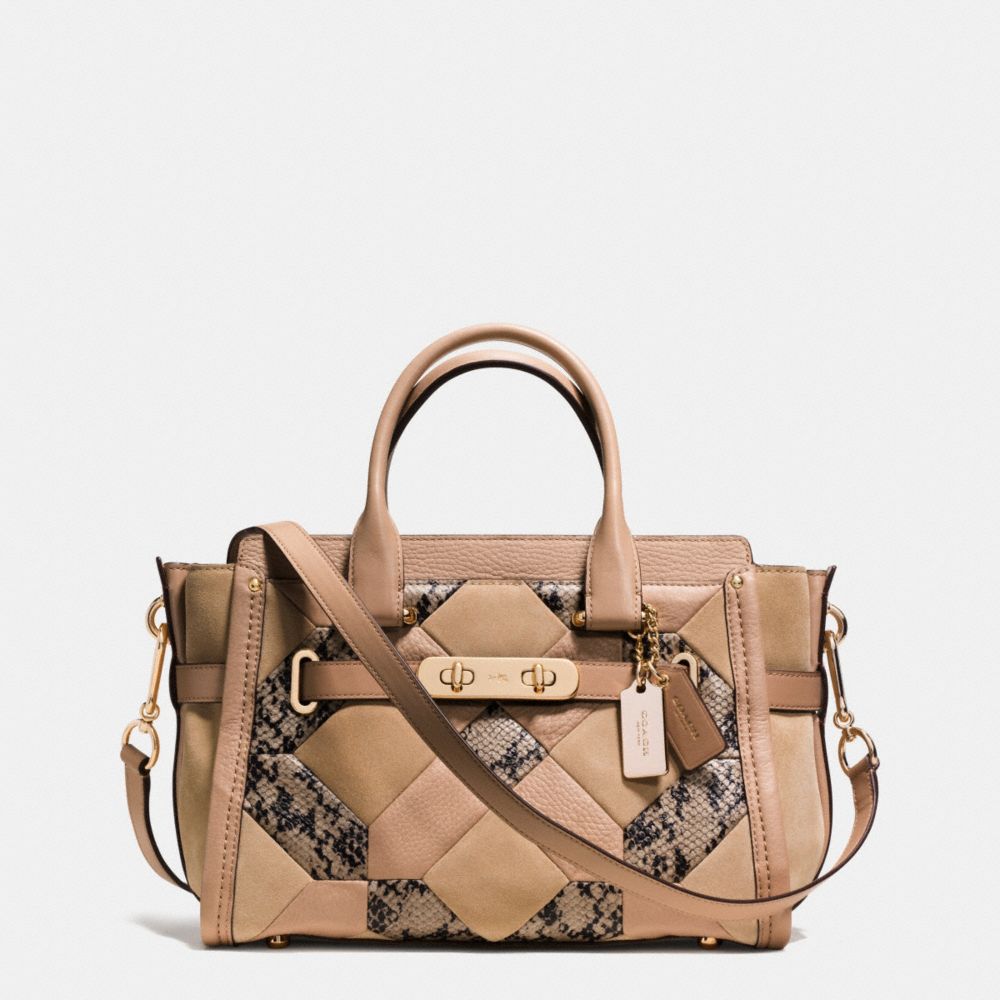 COACH SWAGGER 27 IN PATCHWORK EXOTIC EMBOSSED LEATHER - LIGHT GOLD/BEECHWOOD - COACH F37188