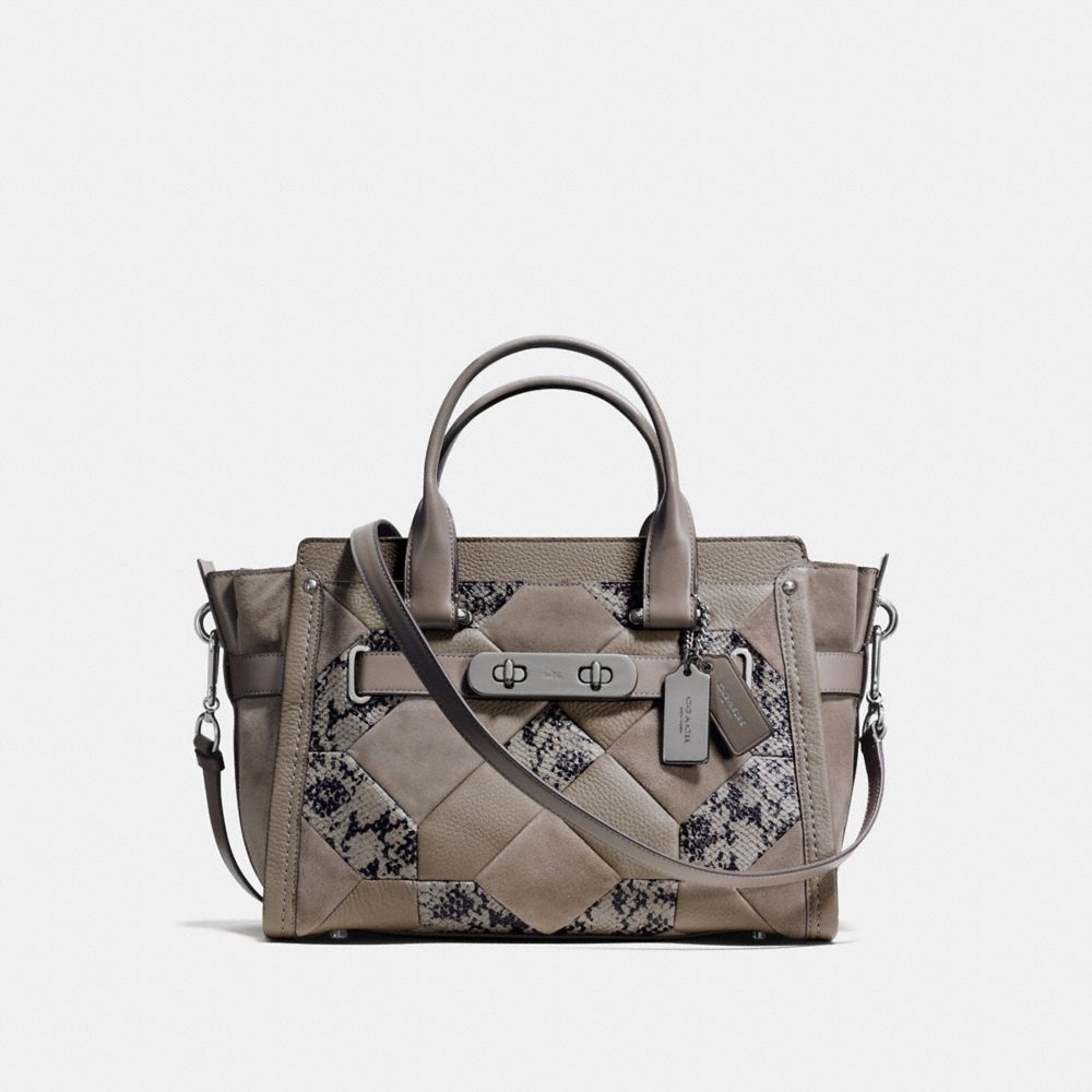 COACH SWAGGER IN PATCHWORK EXOTIC EMBOSSED LEATHER - f37190 - DARK GUNMETAL/FOG